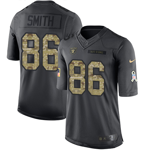 Men's Limited Lee Smith Nike Jersey Black - #86 2016 Salute to Service NFL Oakland Raiders